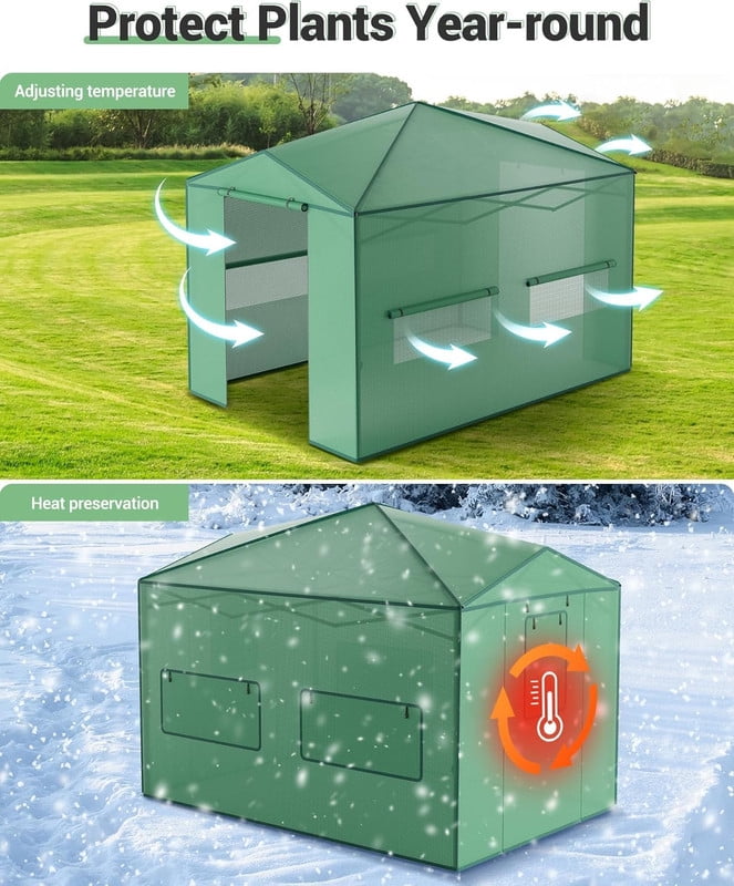 Instant Pop-Up Walk-In Greenhouse – Portable Plant Hot House with Galvanized Steel Frame, PE Cover, Roll-Up Zipper Door, Ground Pegs & Ropes for Stability
