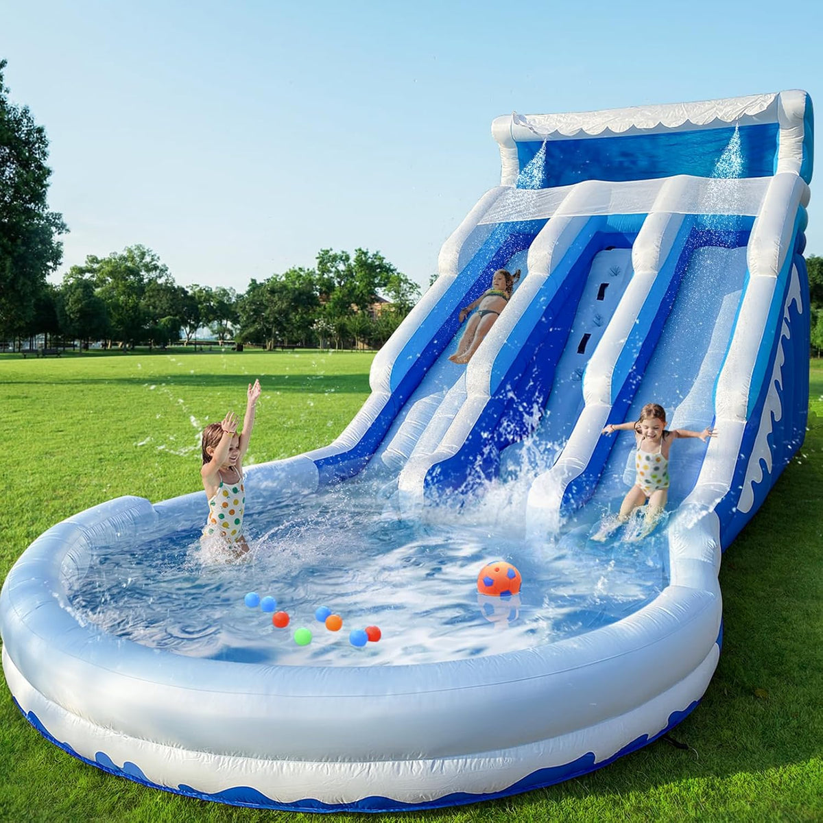 Large Inflatable Water Slide Swimming Pool Play Center, Commercial Grade Lightweight Premium Water Slide Bounce House 20.6x9.5x9.3Ft for Kids and Adults (with Blower)