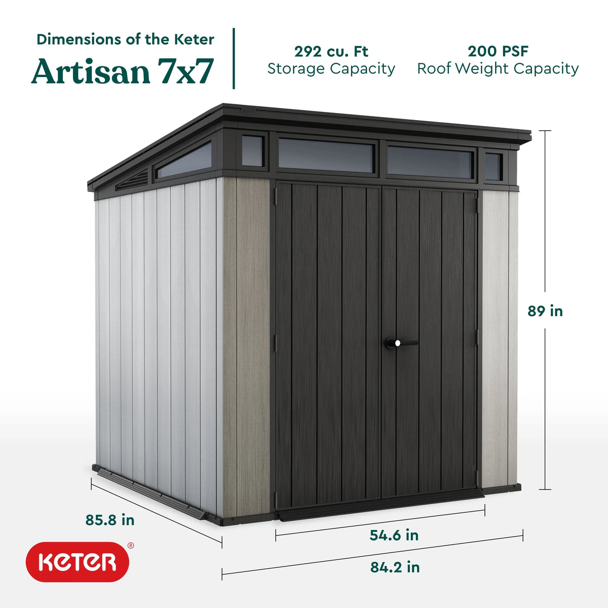 2026 NewKeter Artisan 9x7 Foot Large Outdoor Shed & Floor w/Modern Design, Grey
