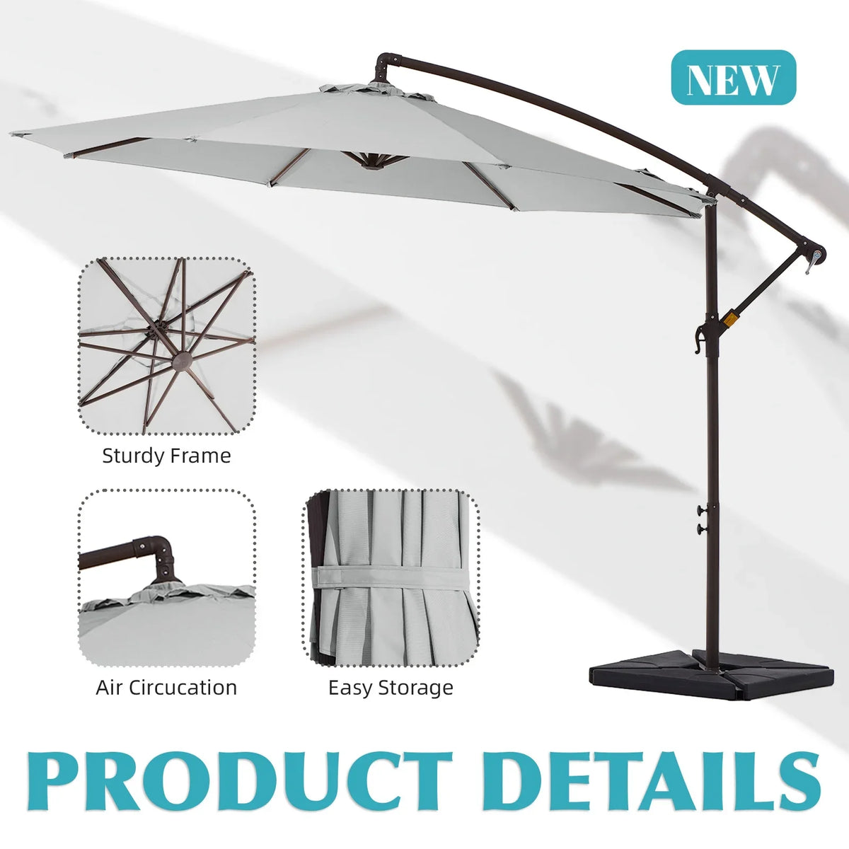 2026 NewJUSTLET 10ft Heavy Duty Patio Hanging Offset Cantilever Patio Umbrella W/ 4-Piece Base Included Included, Beige
