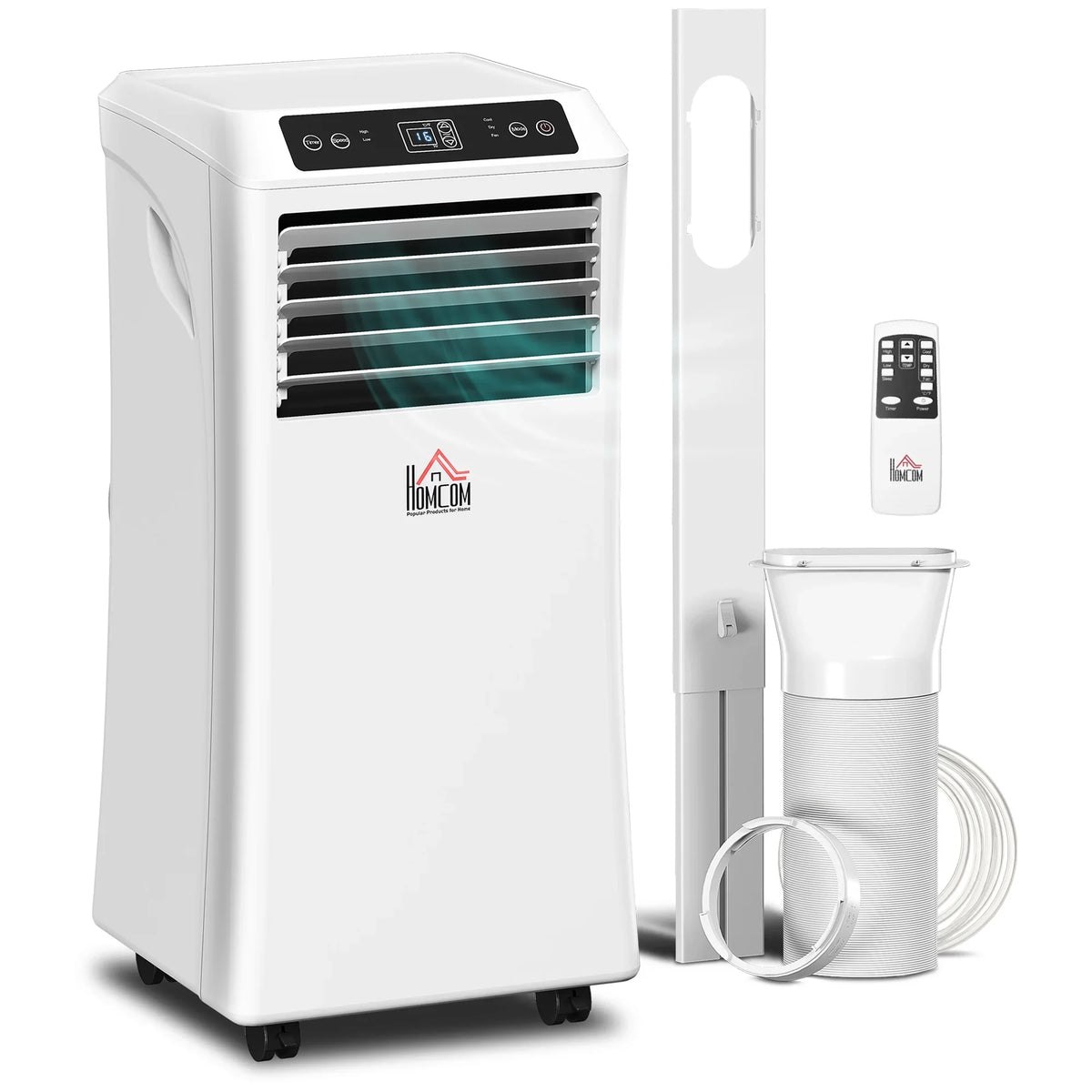 2026 NewHOMCOM 8000 BTU Mobile Portable Air Conditioner with Cooling, Dehumidifier, and Ventilating with Remote Control, 2 Speed Fans, 24-Hour Timer for Bedroom, Living Room, Home Office, White