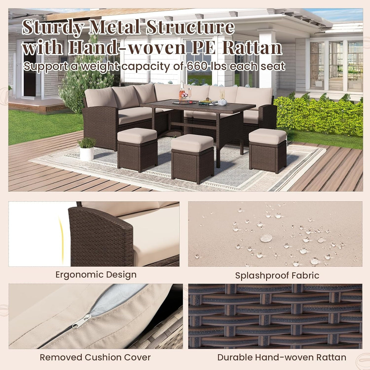 2026 NewAECOJOY 7 Piece Patio Furniture Set PE Rattan Outdoor Dining Set Sectional Sofa Couch with Table Patio Conversation Set in Gray
