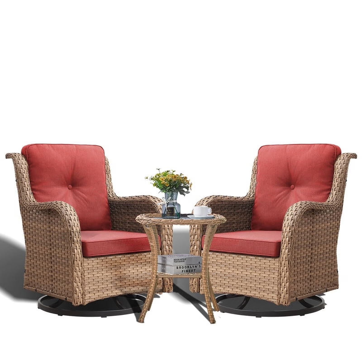 2026 NewPOCASSY 3 Piece Patio Set Outdoor Wicker Glider Rocking and Swivel Chairs with Cushions