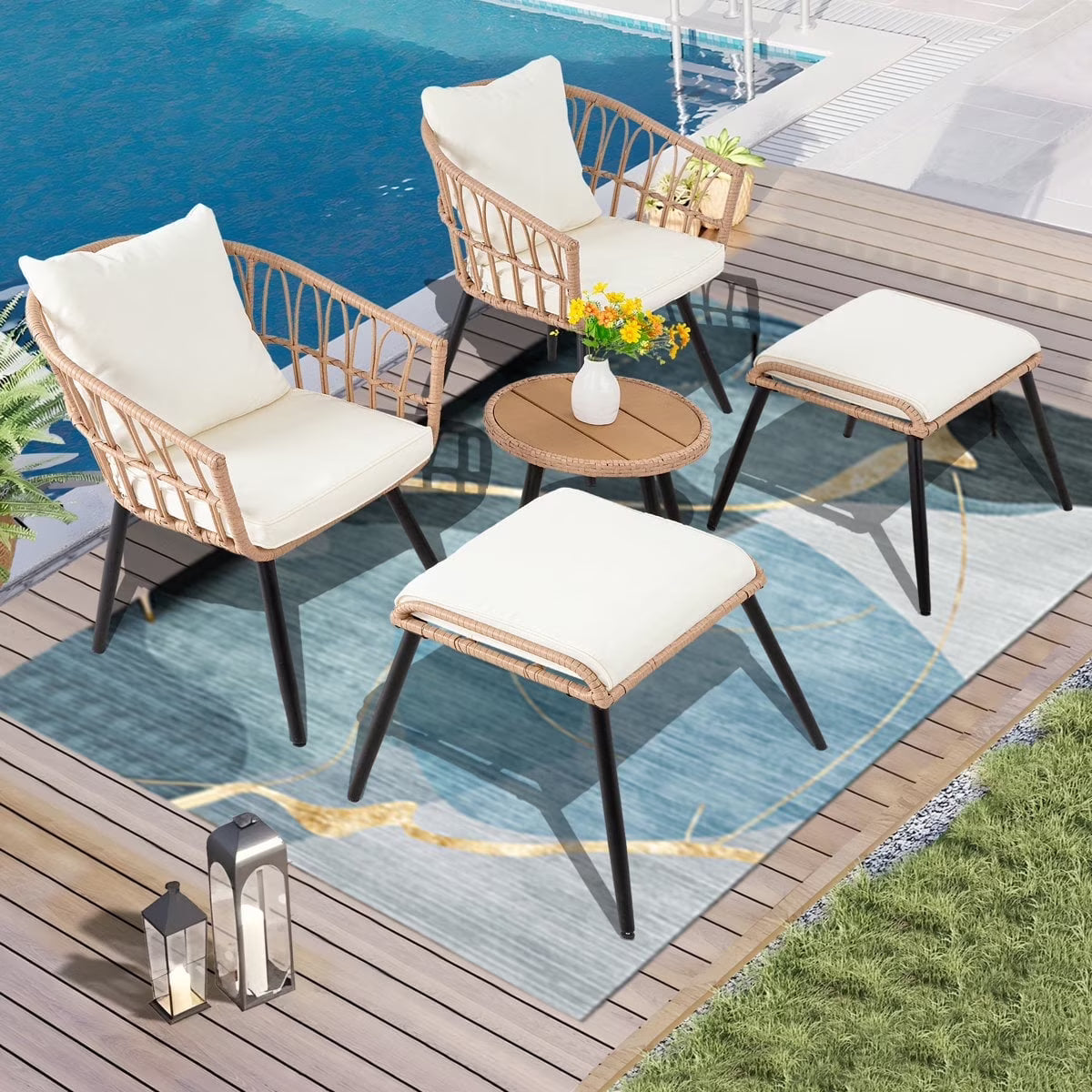 2026 NewAinfox 3-Piece Steel Outdoor Bistro Sets with Metal Chairs and Glass Top Table, Beige