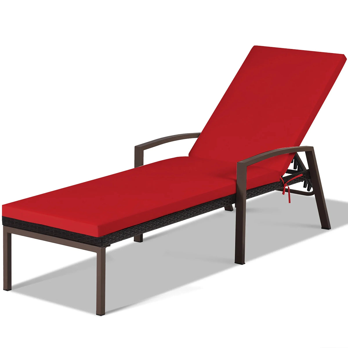 2026 NewCostway 2PCS Patio Rattan Lounge Chair Chaise Recliner Back Adjustable Cushioned Red