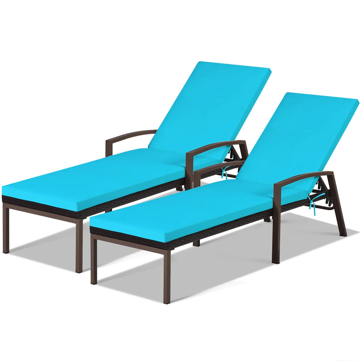 2026 NewCostway 2PCS Patio Rattan Lounge Chair Chaise Recliner Back Adjustable Cushioned Red