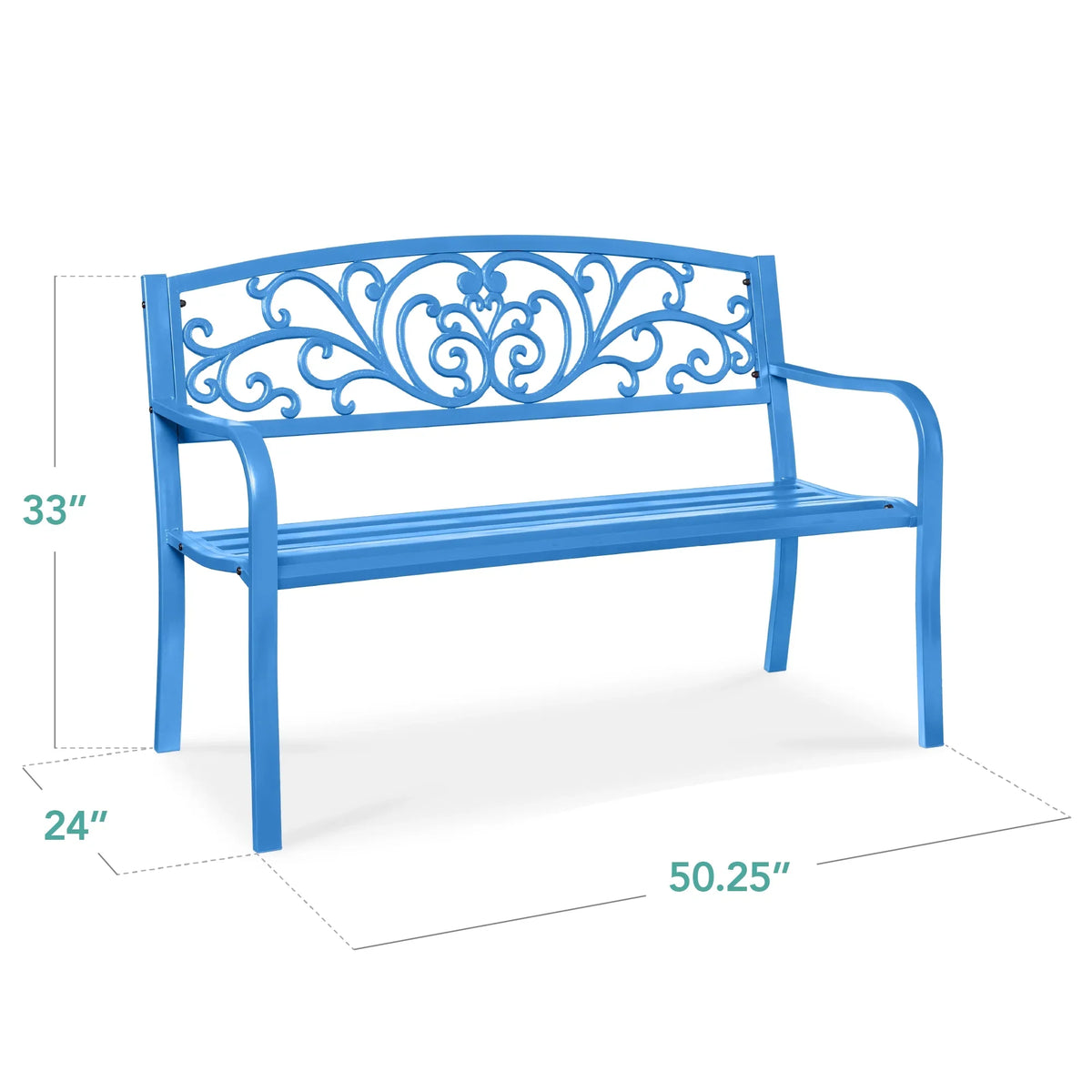 2026 NewBest Choice Products Outdoor Steel Bench Garden Patio Porch Furniture w/ Floral Design Backrest - Black