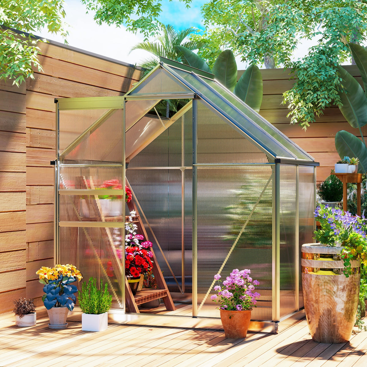 Outsunny 6' x 4' x 6.6' Polycarbonate Greenhouse Walk-in Green House Clear