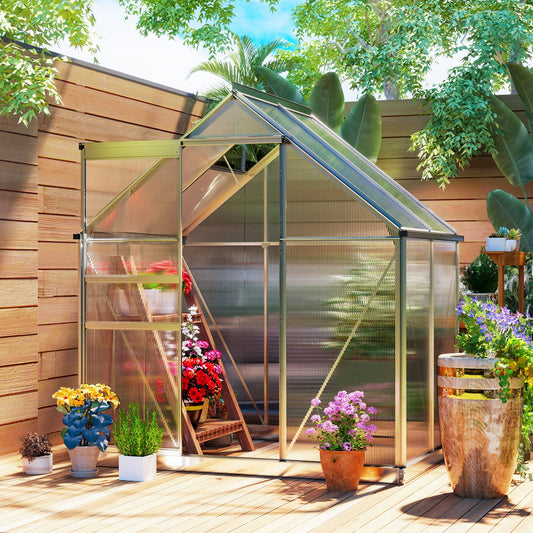 Outsunny 6' x 4' x 6.6' Polycarbonate Greenhouse Walk-in Green House Clear