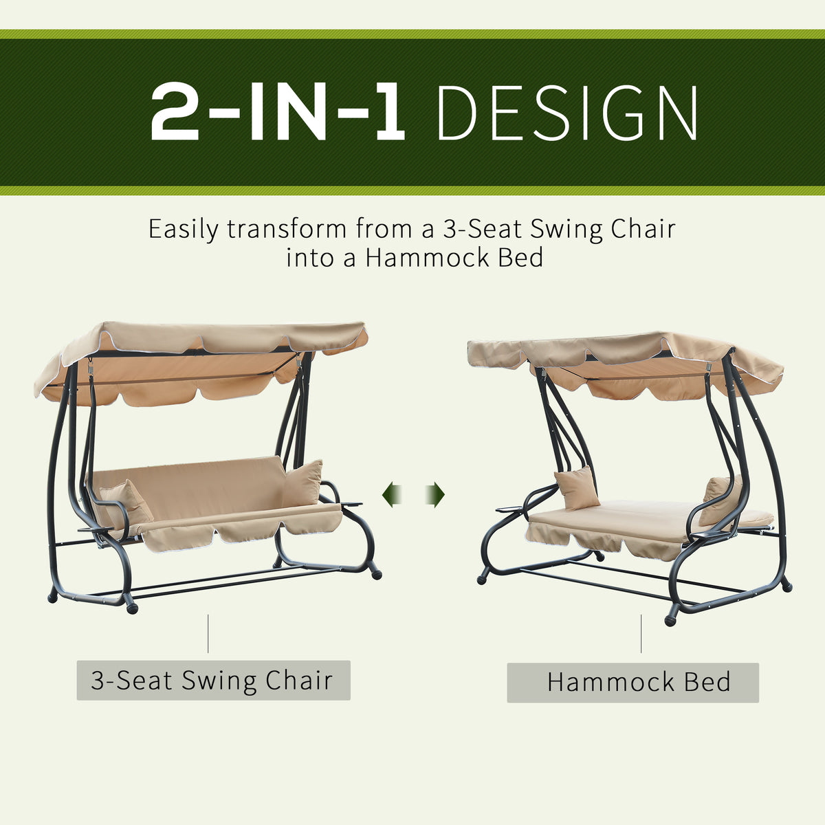 Outsunny 3-Seat Outdoor Patio Swing Chair, Beige