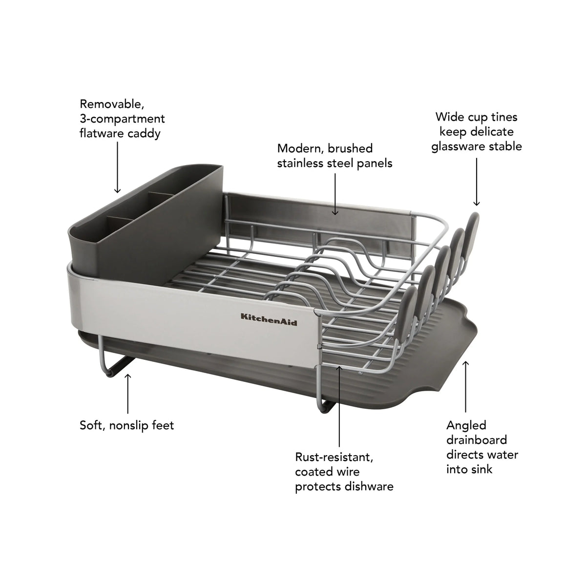 2026 NewKitchenaid Stainless Steel Wrap Compact Dish Rack in Satin Gray