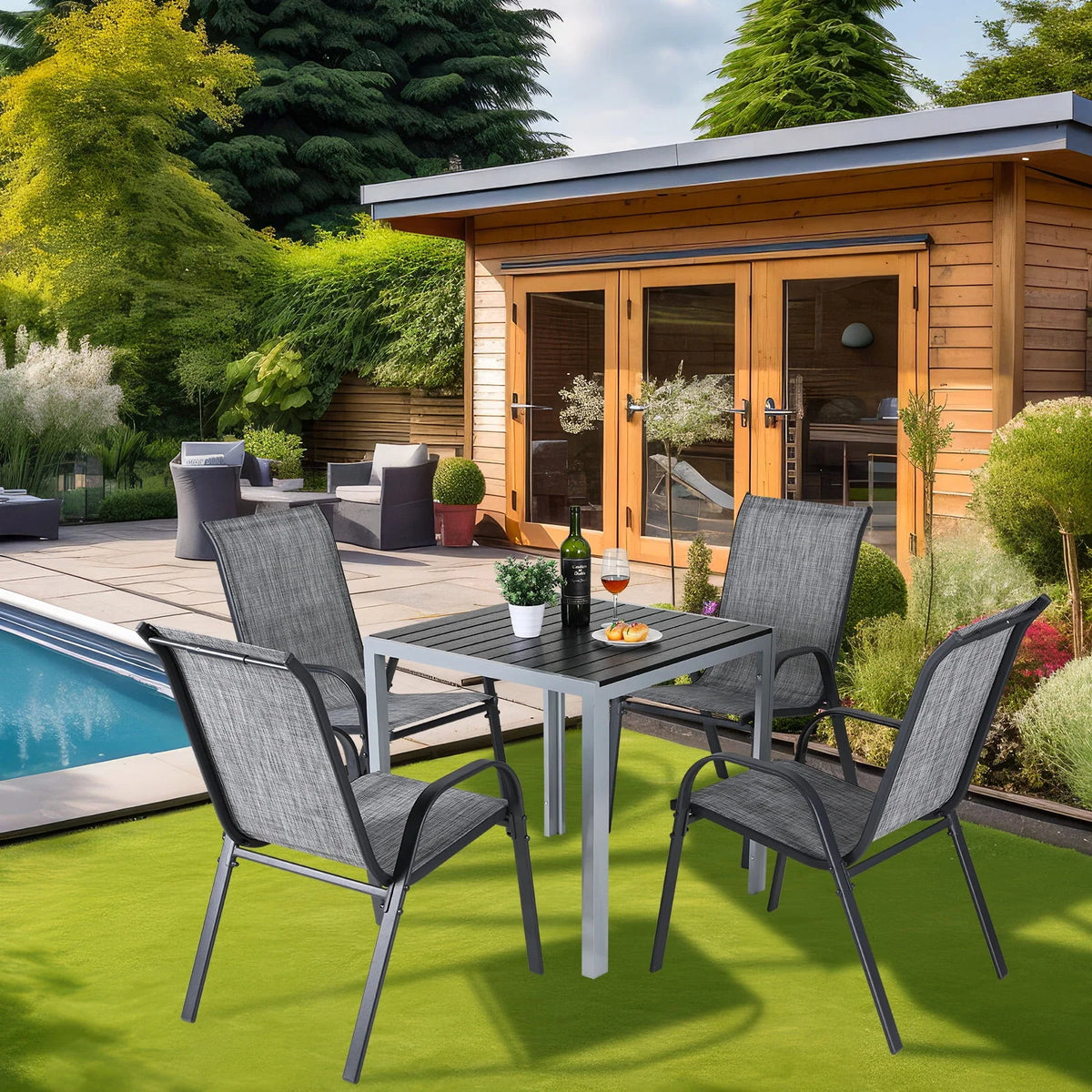 2026 NewArlopu 8Pcs Patio Dining Chairs Outdoor Stackable Armrest Chairs for Lawn Garden Backyard