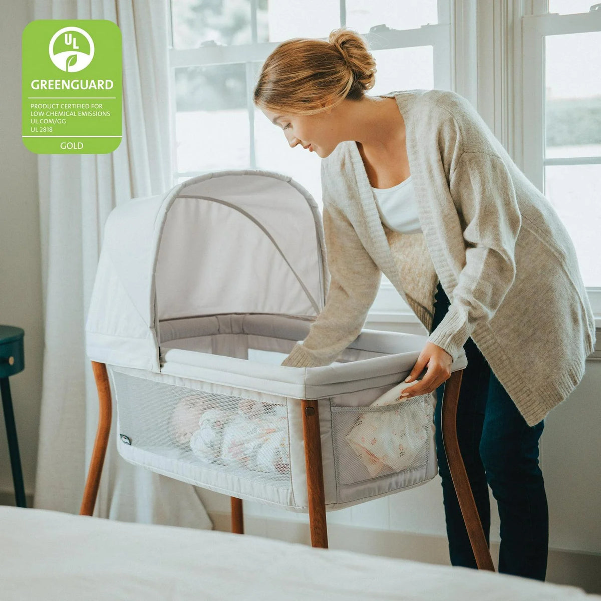 2026 NewChicco LullaGo Anywhere LE Portable Bedside Bassinet with Removable Canopy - Serene (Beige). New