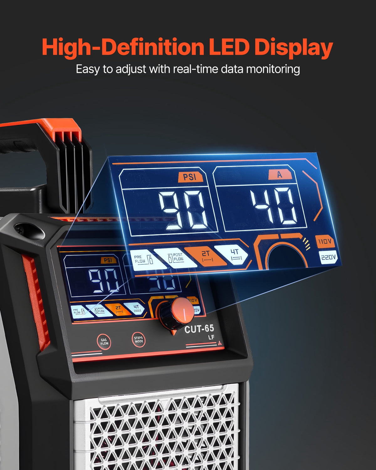 VEVOR Plasma Cutter, 65A Non-Touch Pilot Arc Plasma Cutting Machine Non-High Frequency - with 2T/4T Function & Adjustable PT Time