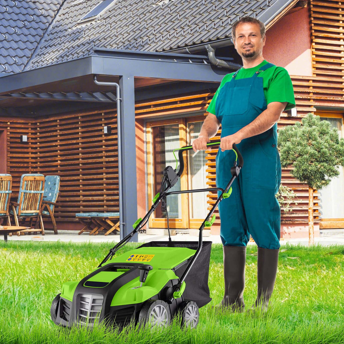 IRONMAX 16-Inch Electric Dethatcher & Scarifier 15A 2-In-1 Lawn Dethatcher Green