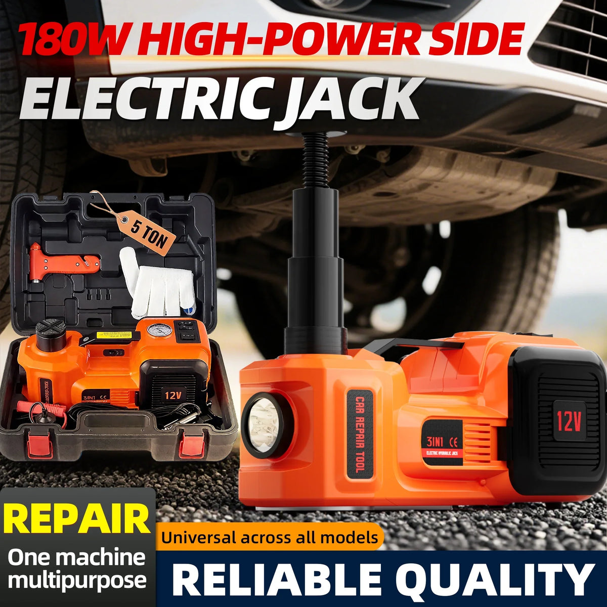 2026 NewSZTAA Electric Car Jack Lift with Air Compressor and Emergency Hammer 5 Ton/11023 lbs Hydraulic Jack for SUV Sedan Truck Change Tires Garage Repair
