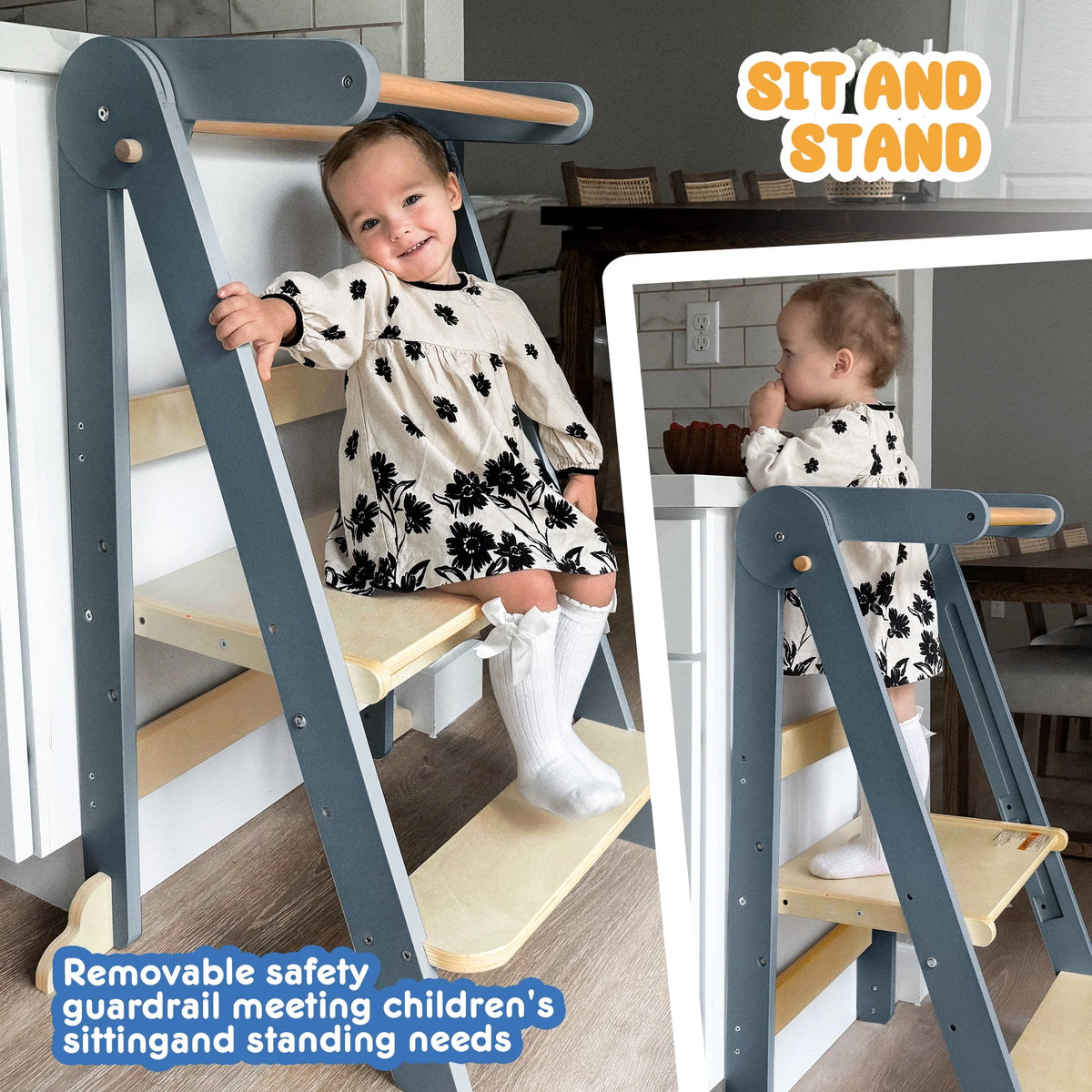 2026 NewHARPPA Foldable Toddler Kitchen Tower, Standing Tower for Kids Age 1.5-6 Years, White