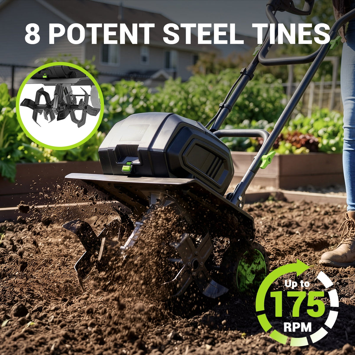 Steelite 2x21V Max 14-Inch Cordless Tiller with Brushless Motor,Battery Powered Garden Tiller for Gardening/Soil Cultivation,Tiller Cultivator and Garden Rototiller, 2* 4.0 Ah Batteries Included