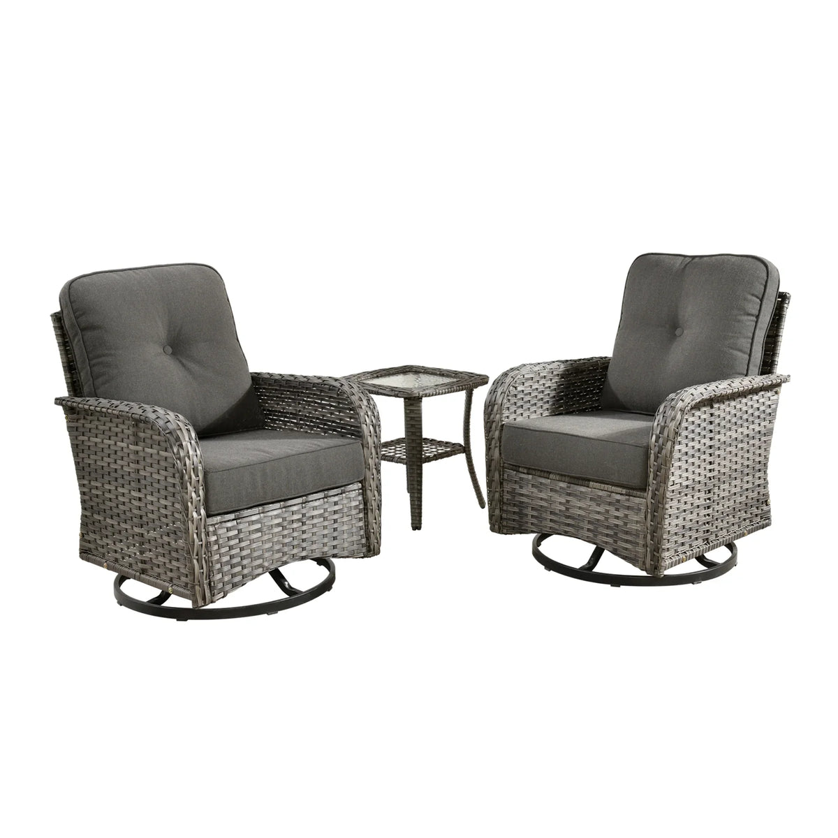 2026 NewOvios 5 Pieces Outdoor Patio Furniture Set High Back All Weather Wicker Conversation Set with Swivel Chairs & Coffee Table, Dark Gray