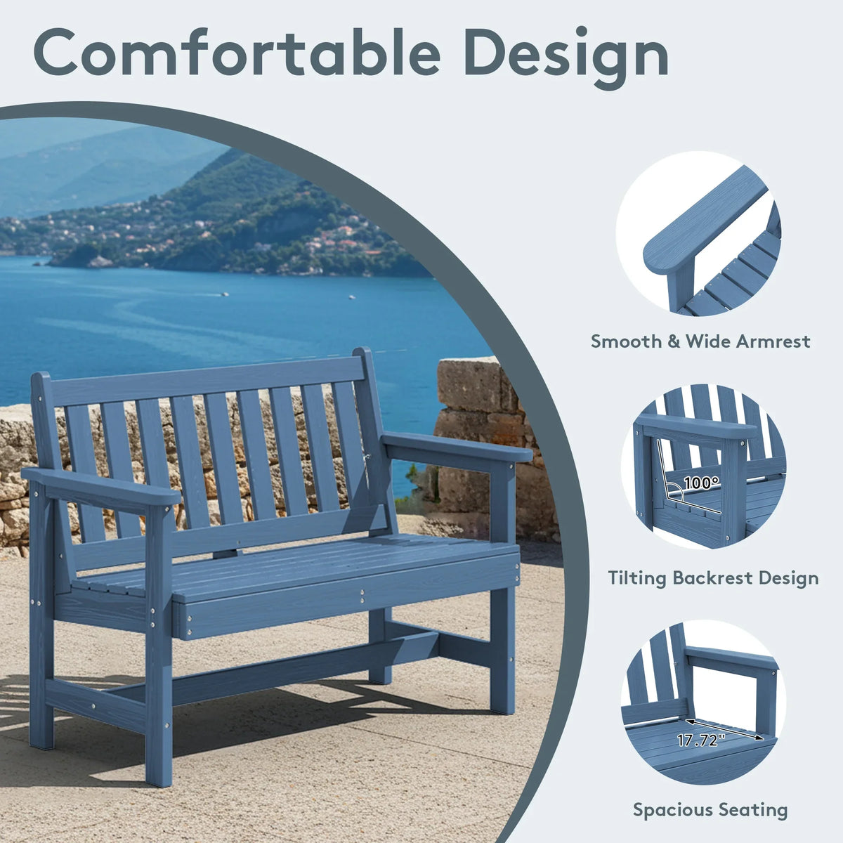 2026 NewSERWALL Outdoor Bench for 2-Person, Weather-Resistant HDPE with Aluminum Reinforcement, Supports 660 lbs, Comfortable Seating for Patio, Garden, and Porch, Black
