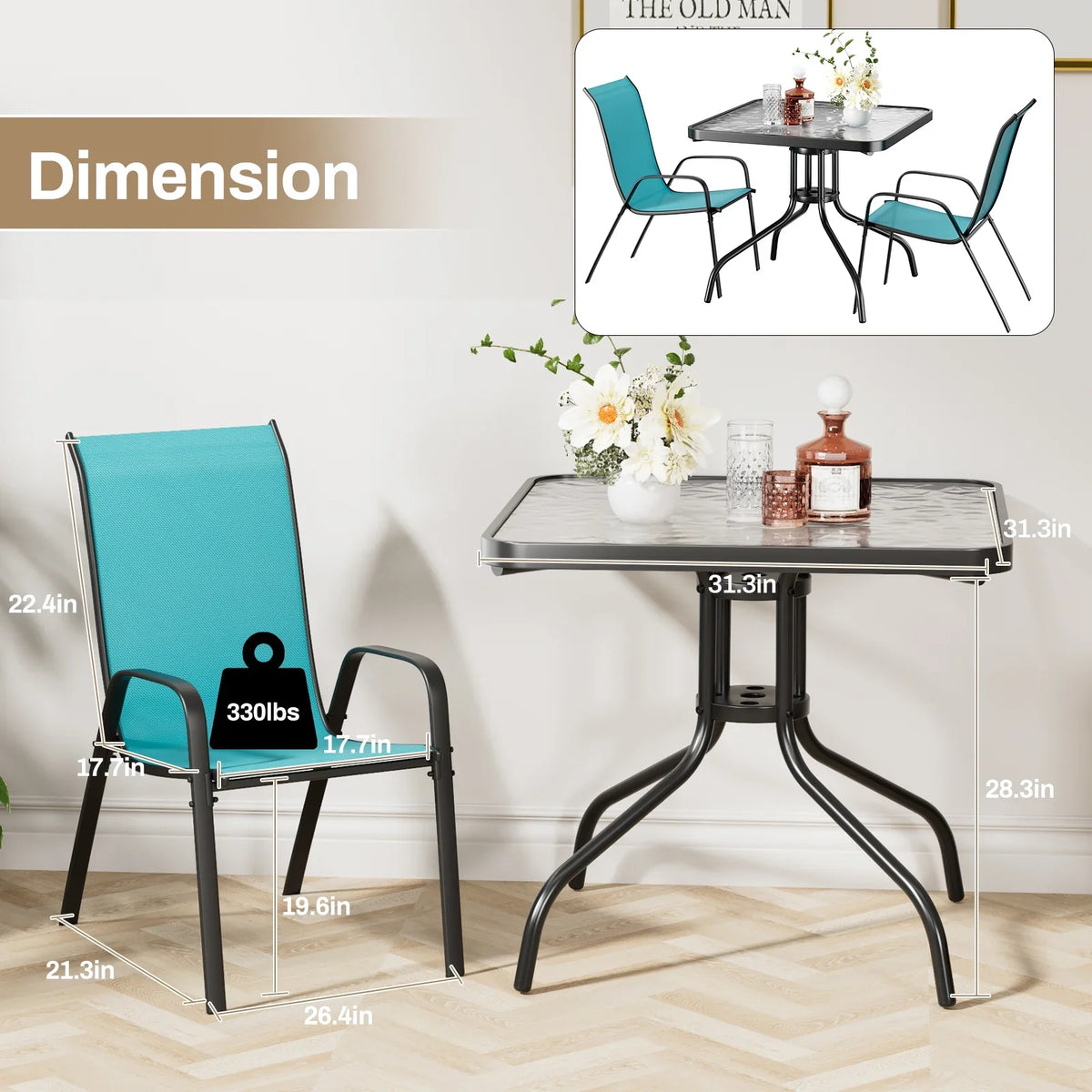 2026 NewPirecart 5-Piece Outdoor Patio Dining Table Set with 4 Stackable Textilene Chairs for for Patio, Lawn, Garden, Gray
