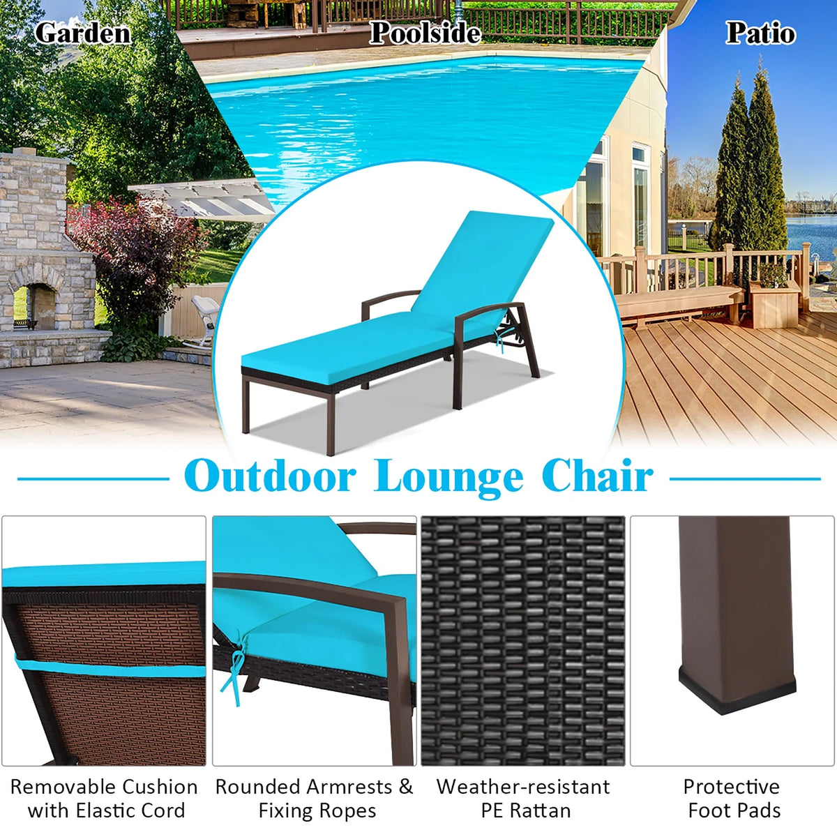 2026 NewCostway 2PCS Patio Rattan Lounge Chair Chaise Recliner Back Adjustable Cushioned Red