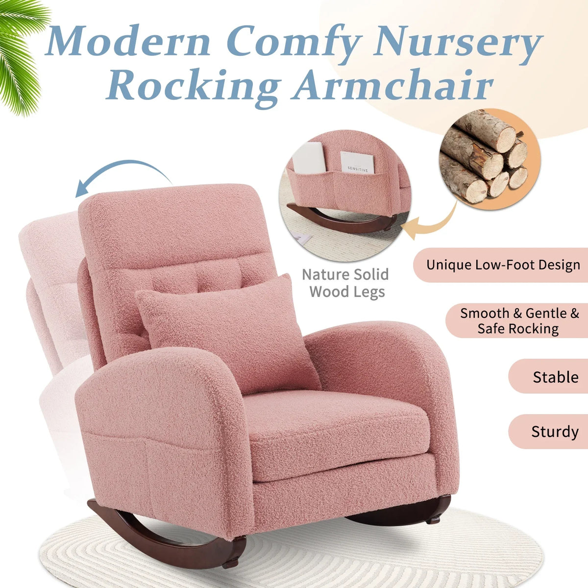 2026 NewKtaxon Rocking Accent Chair Glider Reading Chair Comfy Teddy Velvet Upholstered Single Sofa Rocker for Living Room, Nursery, Bedroom Beige