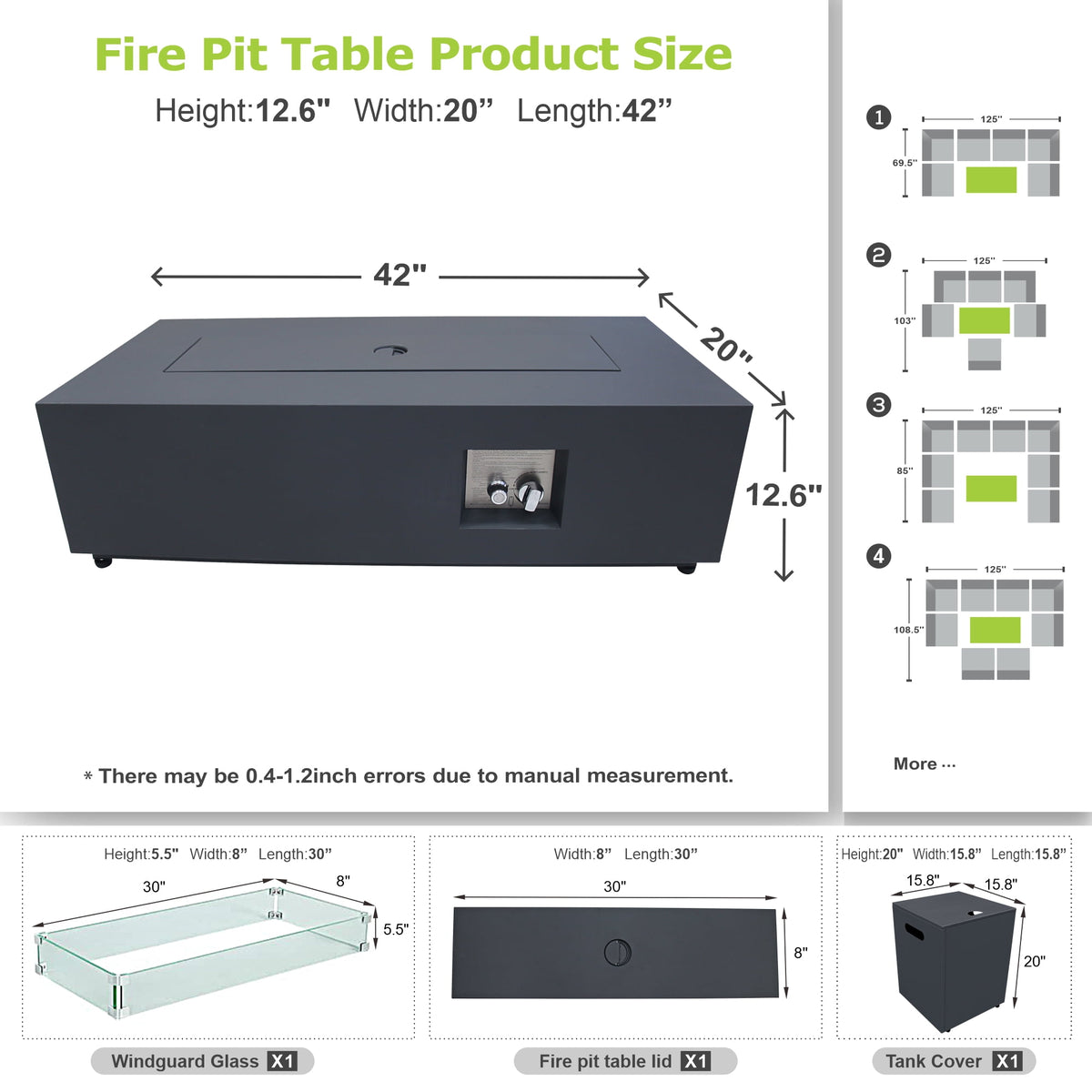 Evita 42" Gas Fire Pit Table for Outdoor 50,000 BTU Rropane Fire Pit Table with with Golden LED Lights