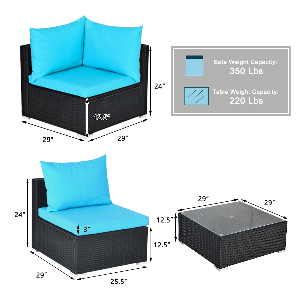 Patiojoy 7-Piece Patio PE Rattan Sectional Sofa Furniture Set Wicker Sofa Conversation Set Turquoise