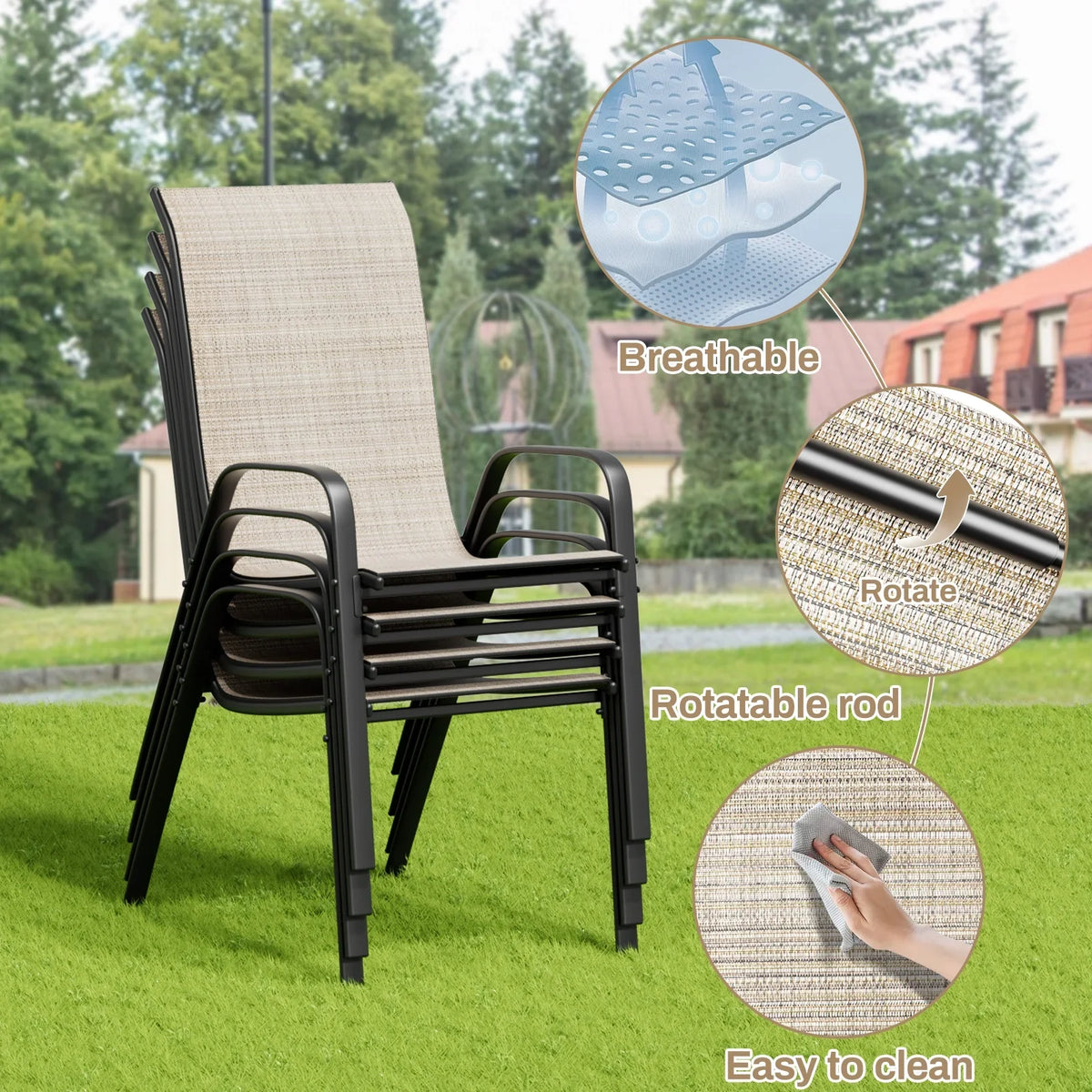 2026 NewPirecart 5-Piece Outdoor Patio Dining Table Set with 4 Stackable Textilene Chairs for for Patio, Lawn, Garden, Gray