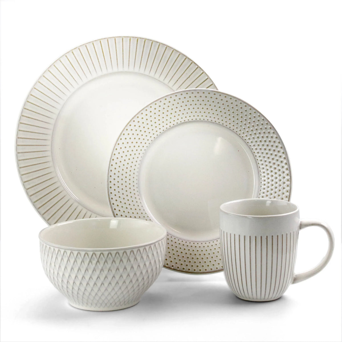 2026 NewElama Market Finds 16 Piece Round Stoneware Dinnerware Set in Embossed White