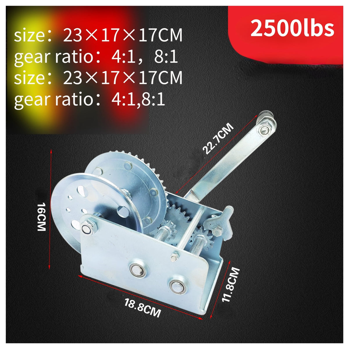Manual Hand,1PC Small Manual Hand Crank Winch 1200/1600/2500/3000lbs Boat Truck Auto Hand Manual Winch Hand Tool Lifting Sling Lifting Tools ,Powerful Pulling Performance