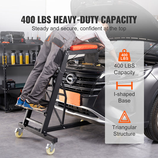 KFFKFF Superior Car Creeper, Mechanic's Creeper with Variable Height 45.7" to 66.3", 400 LBS Load Capacity, 4 Rotating Caster Wheels, Robust Collapsible Creeper for Vehicle Servicing and Upkeep