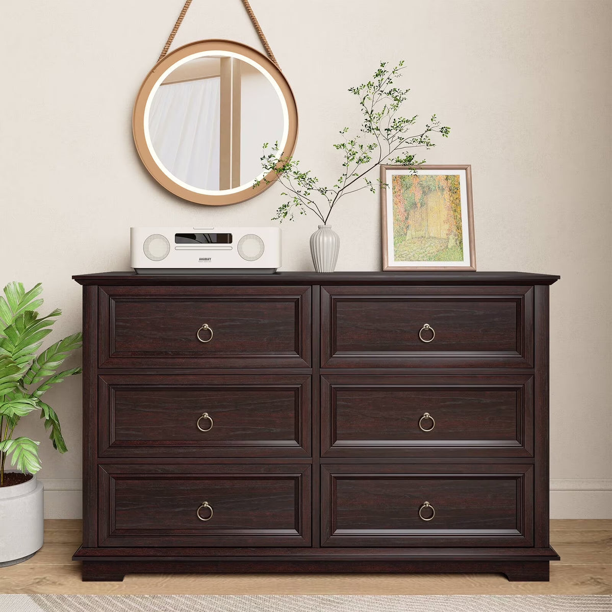 2026 NewFAGAGA 6 Drawers Dresser for Living Room,Storage Cabinet Wooden Dressers Organizer for Bedroom,White