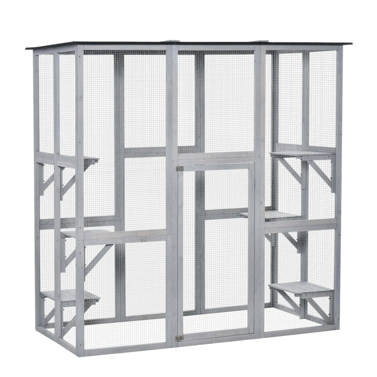 2026 NewPawHut Wooden Catio Enclosure with Weather Protection, 6 Platforms, Outdoor, Large, 71" x 38.5" x 71"