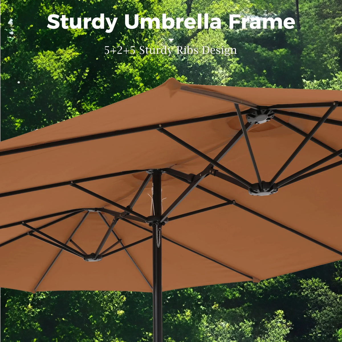 2026 NewAlpha Joy 15ft Outdoor Patio Umbrella Extra-Large Double-Sided Garden Umbrella with Crank Handle and Base - Smoky Gray