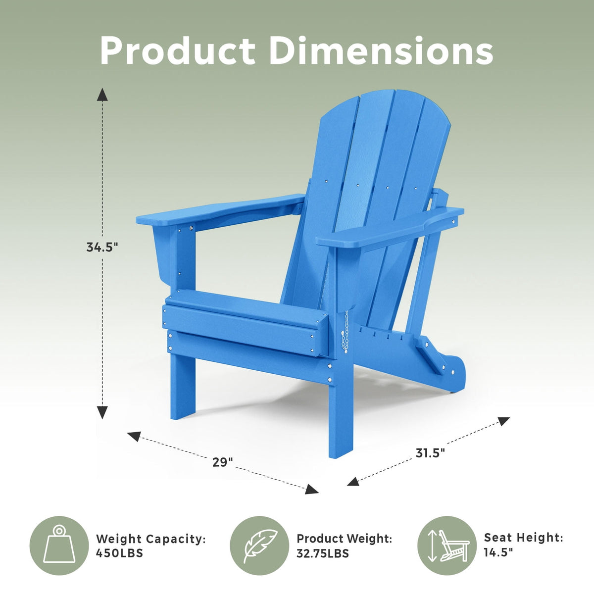 WestinTrends Malibu Classic Outdoor Patio HDPE Folding Poly Adirondack Chair, Pacific Blue