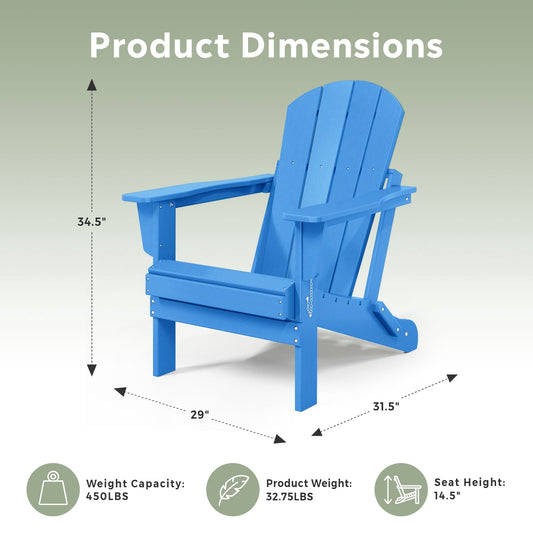 WestinTrends Malibu Classic Outdoor Patio HDPE Folding Poly Adirondack Chair, Pacific Blue