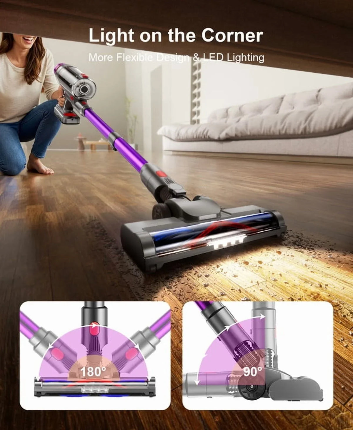 2026 NewHosaud Cordless Vacuum Cleaner - 45000pa 550W 55mins 2600mAh Lightweight Stick Vacuum Cleaners for Home Pet Hair Carpet Floor Purple