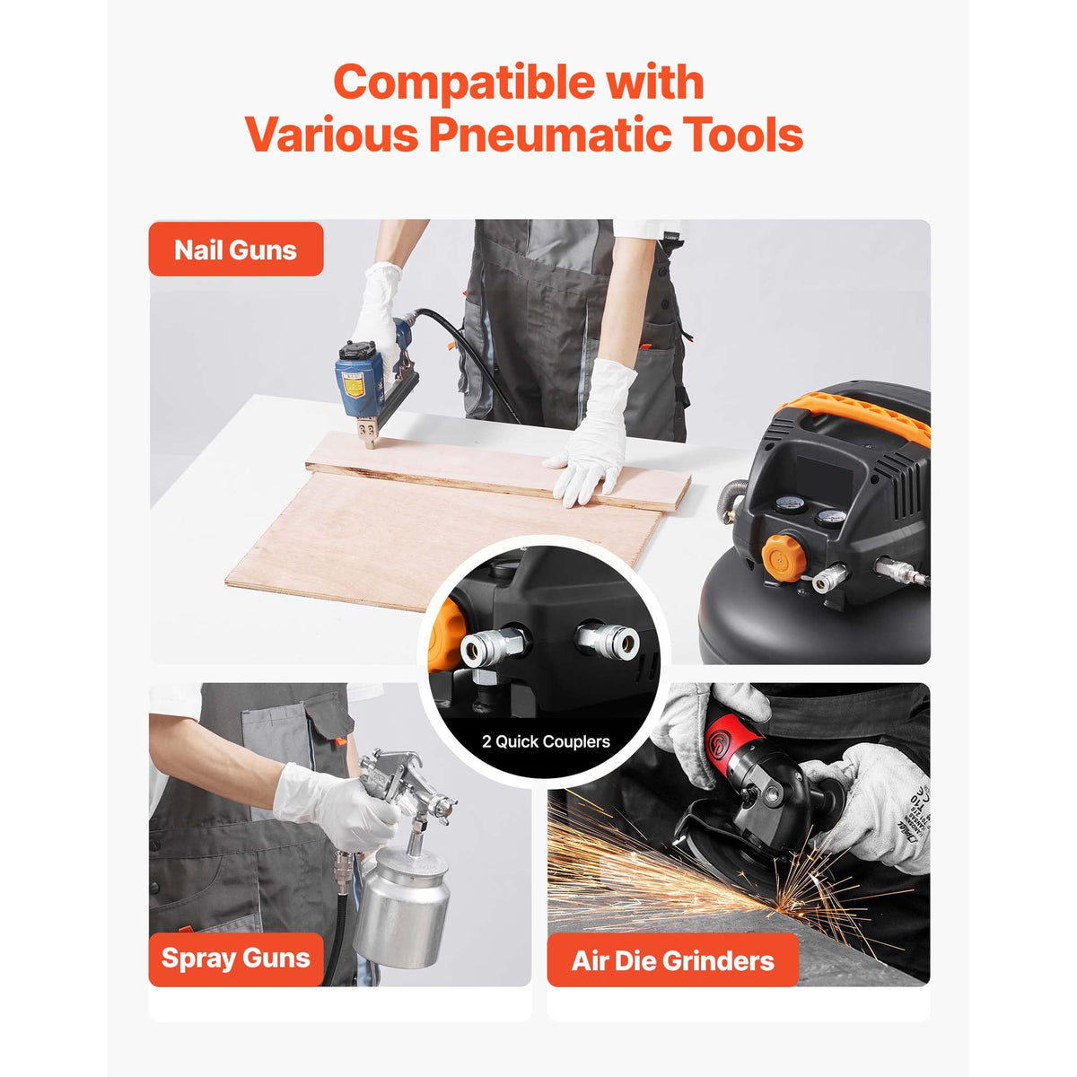 KFFKFF 6 Gallon Air Compressor, 1.7HP 2.3CFM @ 90PSI Portable Pancake Air Compressor & 150PSI Max Working Pressure, Oil-Free Compressor Tank for Tire Inflation, Spray Painting, Woodwork Nailing, 120V