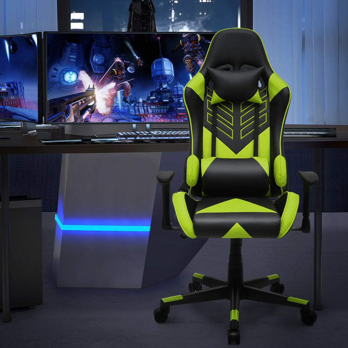 2026 NewMagshion Ergonomic Gaming Chair, Comfortable Gaming Chair, Computer Chair Leather Desk Chair Adjustable Swivel Gaming Office Chair, Blue