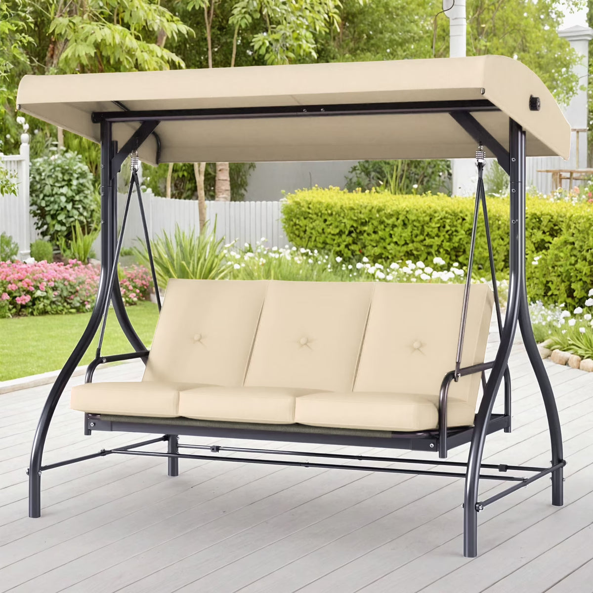 2026 NewArlopu 3 Person Porch Swing Outdoor Converting Canopy Swing Glider with Canopy
