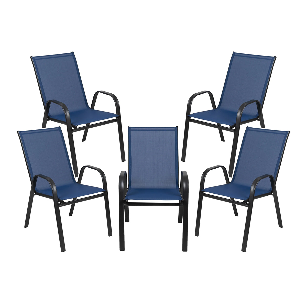 2026 NewBizChair 5 Pack Black Outdoor Stack Chair with Flex Comfort Material and Metal Frame