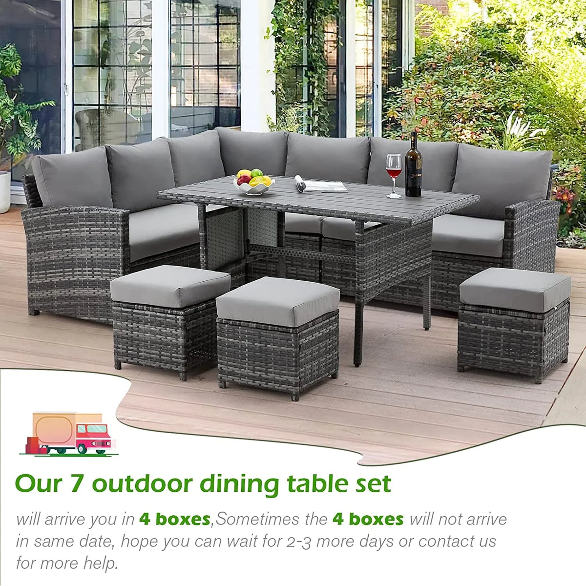2026 NewAECOJOY 7 Piece Patio Furniture Set PE Rattan Outdoor Dining Set Sectional Sofa Couch with Table Patio Conversation Set in Gray