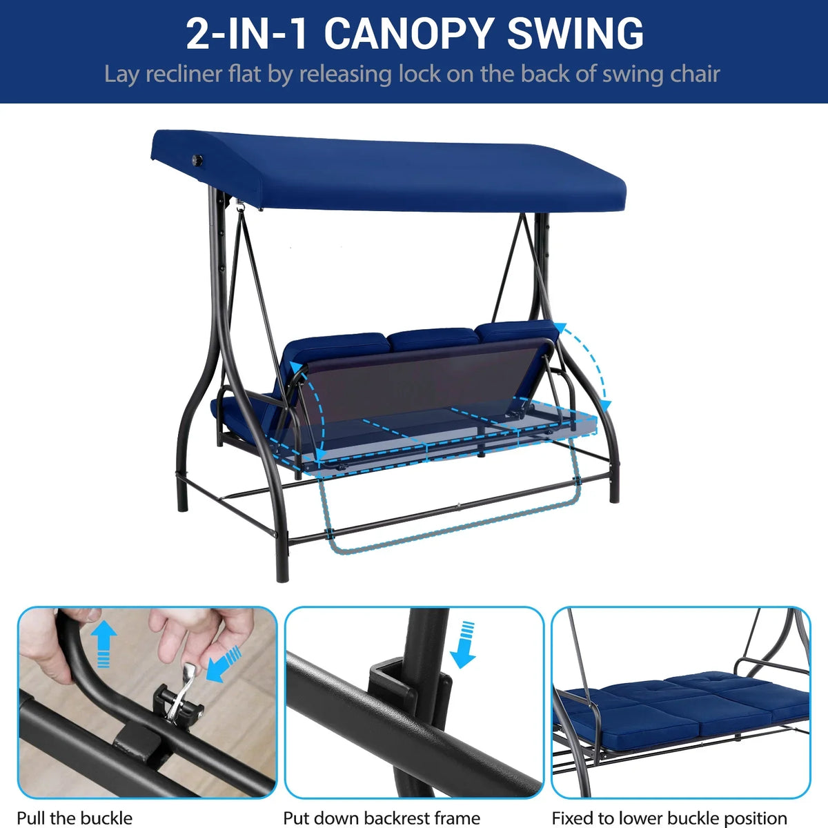 2026 NewArlopu 3 Person Porch Swing Outdoor Converting Canopy Swing Glider with Canopy