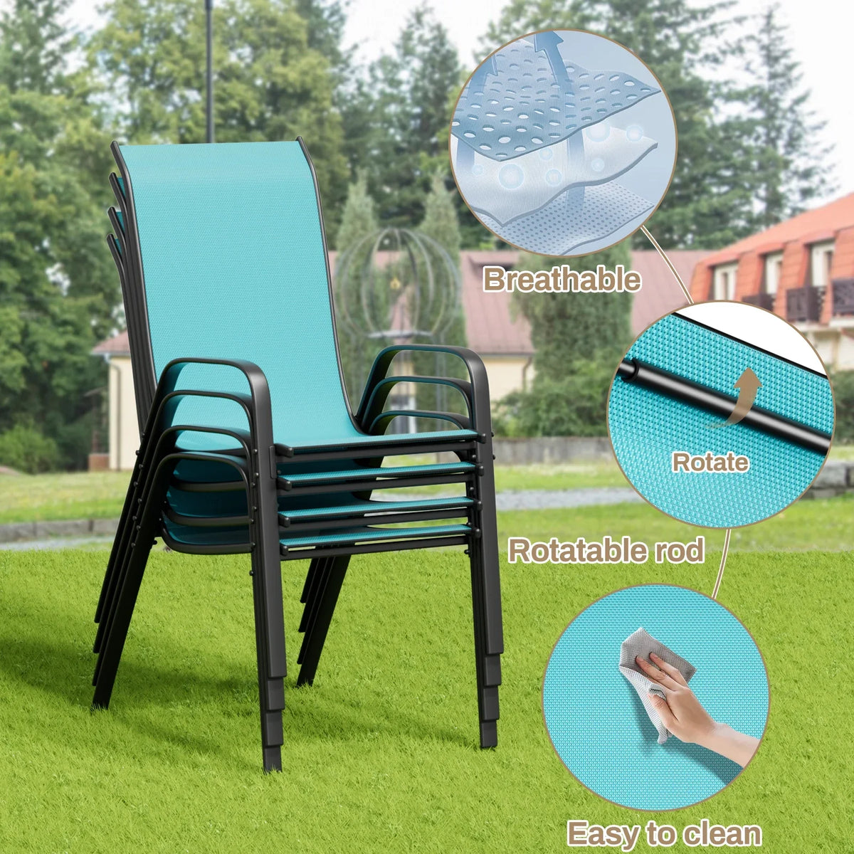 2026 NewPirecart 5-Piece Outdoor Patio Dining Table Set with 4 Stackable Textilene Chairs for for Patio, Lawn, Garden, Gray