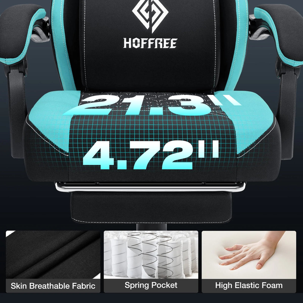 2026 NewHoffree Gaming Chair with Massage Fabric Office Chair with footrest for Adults, Ergonomic Gamer Chair with Headrest and Lumbar Support for Office Gaming, 440 LBS