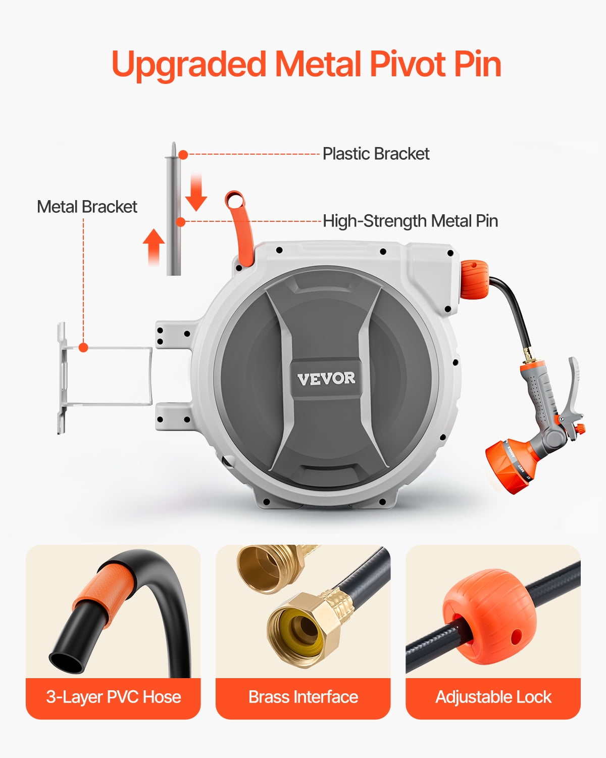 VEVOR Retractable Garden Hose Reel 5/8 Inch x 100 ft Wall Mounted Garden Hose Reel