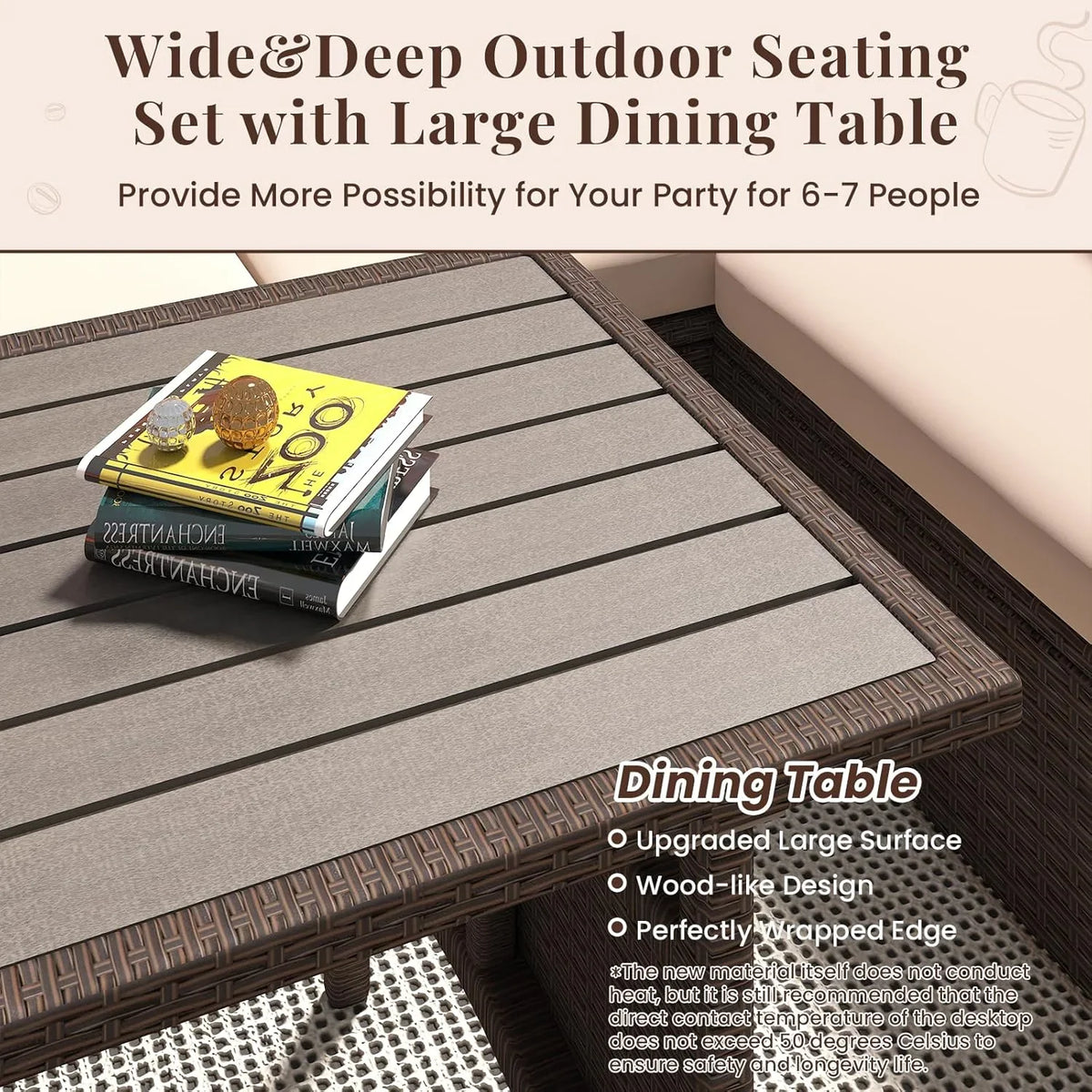 2026 NewAECOJOY 7 Piece Patio Furniture Set PE Rattan Outdoor Dining Set Sectional Sofa Couch with Table Patio Conversation Set in Gray