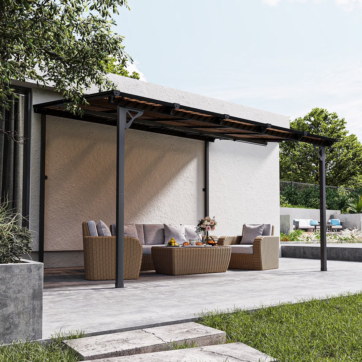 2026 NewAoxun 8' x 5' Gazebo for Patio, Gazebo Pergola with Sloped Roof, Grill Gazebo Large Wall-Mounted Heavy Duty Awnings, for Backyard, Deck, Patio